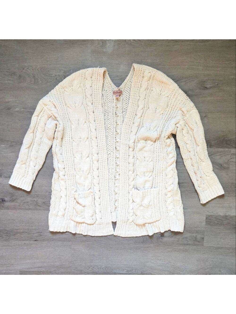 Love Tree Women's Solid White Long Sleeve Open Knit Sweater Cardigan Small S
